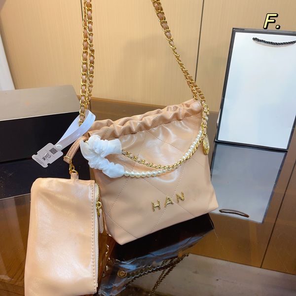 

2pcs classic mini 22 shopping bags with pearl strap chain handle totes gold metal hardware matelasse crossbody shoulder handbags luch coin c