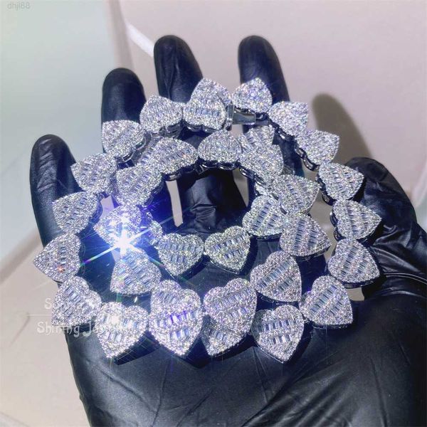 

custom baguette moissanite diamond hip hop iced out gra certificate men diamond heart tennis chain, Silver
