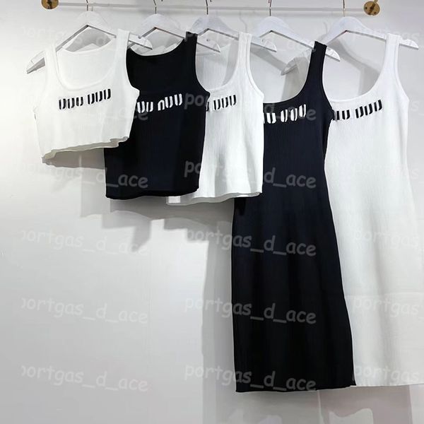 

Luxury Wome Casual Dress Letter Sexy Cropped Knit Tanks White Black Vest Tops, Black long vest with label~