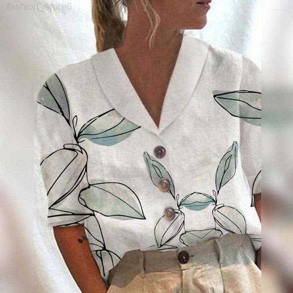 

women's blouses women shirt printing v-neck buttons closure loose lightweight daily wear stretchy summer casual half sleeve lady, White