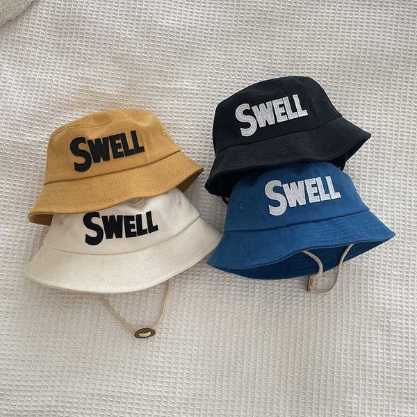 

stingy brim hats summer letter kids bucket cap for boy girl solid color toddler panama sun hat korean children casual fisherman caps j230505, Blue;gray