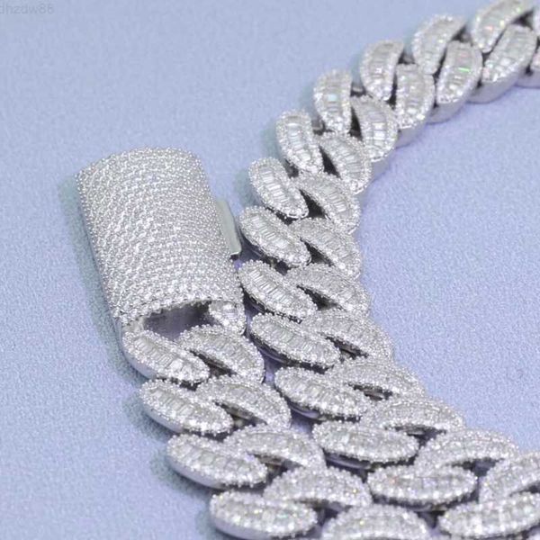 

luxury flawless vvs moissanite baguette chain hip hop necklace iced out moissanite diamond gold miami cuban link chain bracelet, Silver