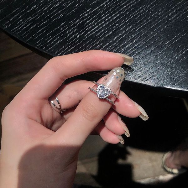 

across heart finger ring diamond cz 925 sterling silver party wedding band rings for women bridal promise birthday jewelry gift, Slivery;golden