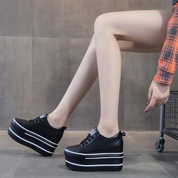 

fujin super high thick heel platform flats women casual shoes genuine leather soft casual shoe sneakers white black