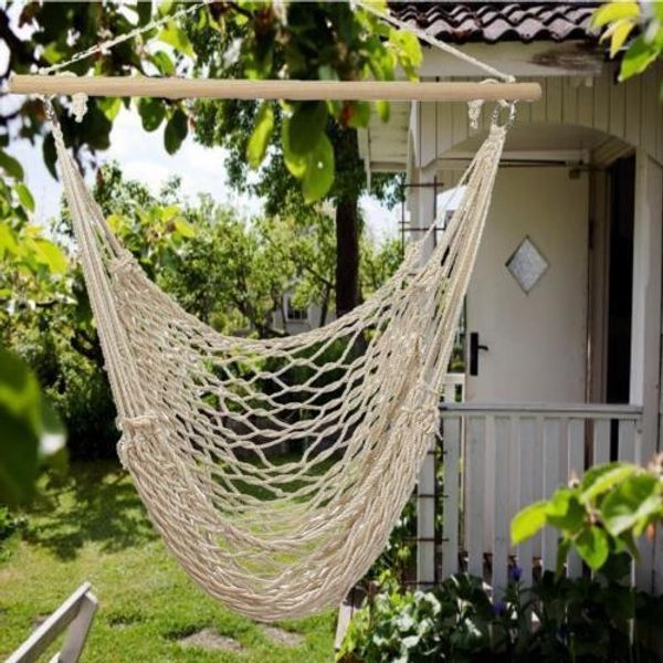 

hammock cotton swing camping hanging rope chair wooden beige white
