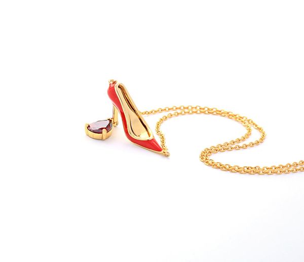 

18k goldplated necklace red highheel shoes necklace fashion simple drop oil woman necklace in stock 2766038, Silver