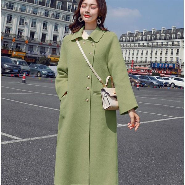 

fur women coat winter long sleeve warm solid color woolen female elegant woolen long coat, Black