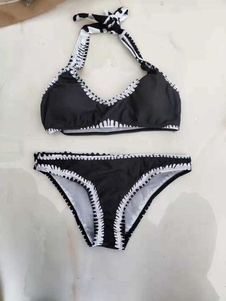 

polyester swimsuit black and white contrast color bikini, White;black