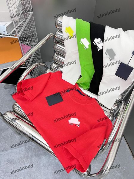 

xinxinbuy men designer tee t shirt 23ss knitted pin jacquard letter fabric short sleeve cotton women red blue white green s-xl, Black;brown