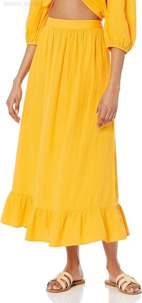 

the drop women's patria gauze pull-on ruffle hem maxi skirt, Black