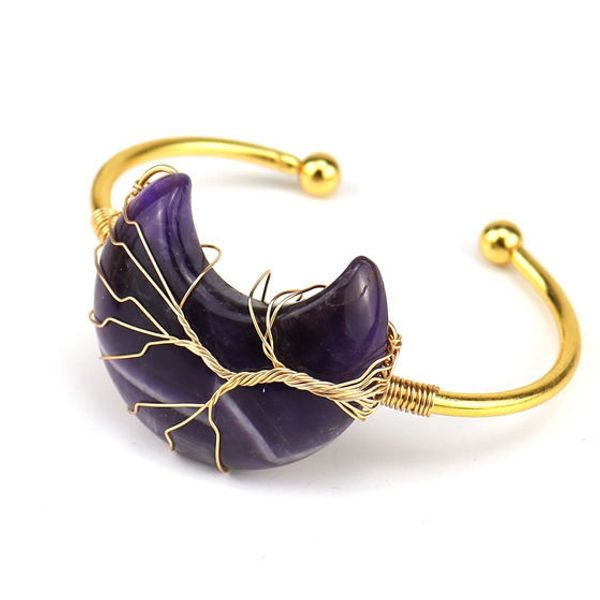 

adjustable silvering stainless steel bangle wire warp multiple shape natural amethyst gemstone women's bracelet, Golden;silver