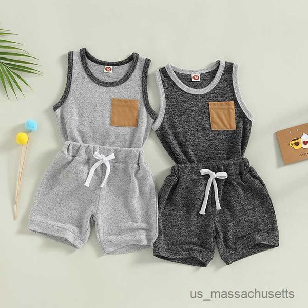 

clothing sets 0-3y boys clothing sets summer sleeveless neck contrast color vest and drawstring shorts kids clothes casual clothing sets, White