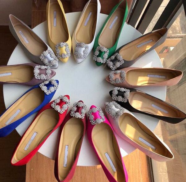 

dress shoes 2022 new classic brand pointed flat shoes women's buckle flat-heeled silk satin rhinestone light wedding fashion trend shoe, Black