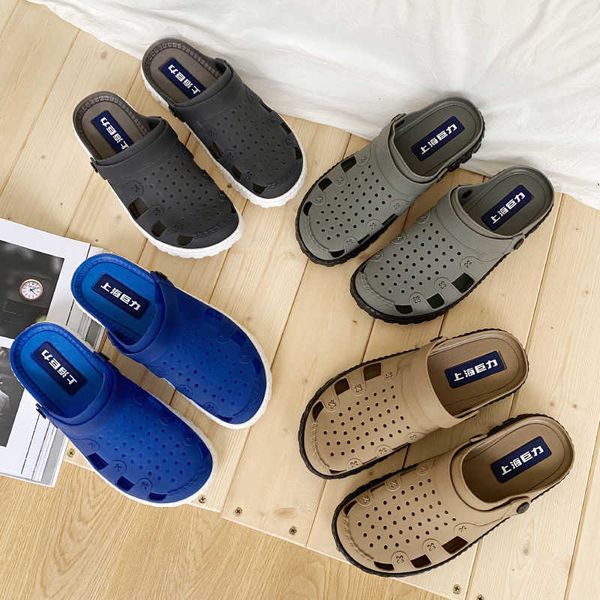 

new style hole men's wear flat bottomed leisure seaside holiday beach baotou jelly shoes lovers' sandals, Black