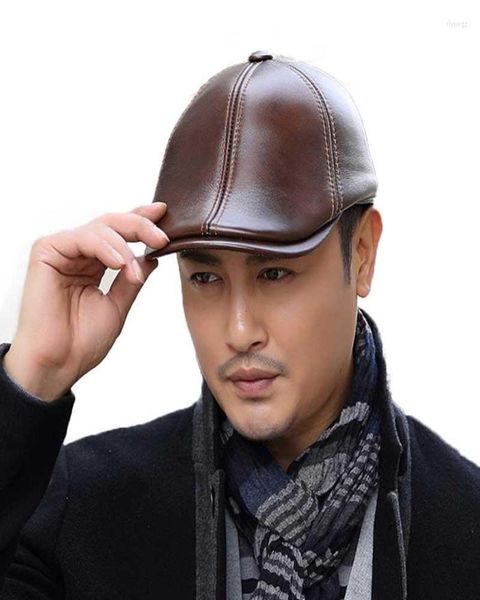 

berets autumn winter men cowhide leather sboy caps thick warm middleaged elderly duck bill hat fashion gastby flat ivy cap7047653, Blue;gray