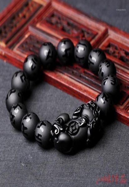 

grind arenaceous obsidian six ms true proverbs pixiu bracelet male frosted hand series crystal yao stone beaded stra9214195, Black