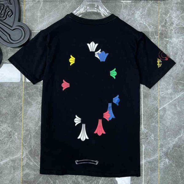 

loose designer classic men's t shirts ch summer short sleeves letter horseshoe sanskrit cross print sweatshirts t-shirts a58, White;black
