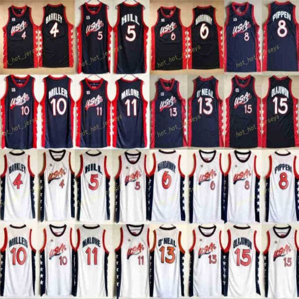 

1996 dream three jerseys basketball charles 4 barkley penny 6 hardaway hakeem 15 olajuwon jersey college scottie 8 pippen karl 11 malone, Black;red