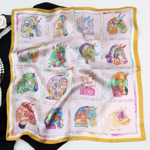 

women square shawls neck hair scarves silk scarf foulard shawl and wraps horse printing bandana neckerchief poncho headband hijab 53x53cm, Blue;gray