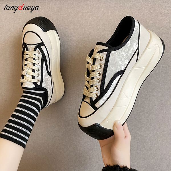 

platformshoeswomansneakersfashionladiestrainersbasketsfemmecasualchunkysneakerswomancanvasshoessportsvulcanized, Black