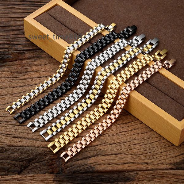 

stainless steel mens jewelry silver black gold link chain bracelet fashion watch band bracelets for men women, Golden;silver