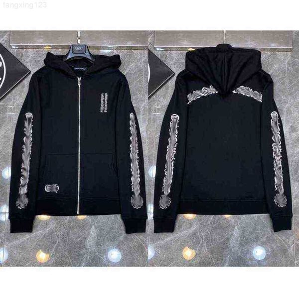 

classic fashion luxury mens zipper chrome hoodies designer horseshoe sanskrit cross print pullover ch hooded coat jacket sweatshirts sweate, Black