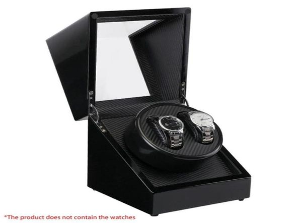 

watch winders double wooden lacquer piano glossy black carbon fiber quiet motor storage display watches box us plug4862477