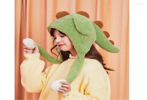 

beanies women winter bomber cap fluffy plush hoodie scarf hat with moving jumping ears female funny cartoon dinosaur warm earflap6018899, Blue;gray