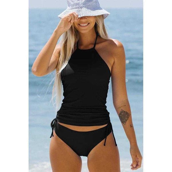 

split lace up swimsuit women exposed back covered belly female tankini, White;black