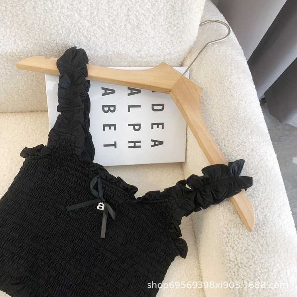 

girl aw spicy lolita style small strap pleated tank camisole, White