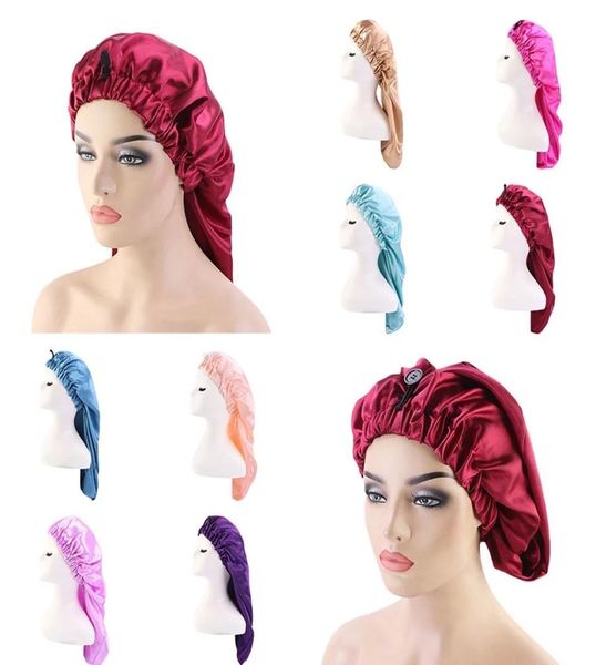 

satin long bonnet sleep cap tail chemo cap buckle headscarf tube turban hat elastic hair band hair care bonnet nightcap4468232, Blue;gray