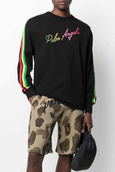 

designer clothing fashion sweatshirts palmes angels color print stripe long sleeve t-shirt loose men's women's trend brand round n, Black