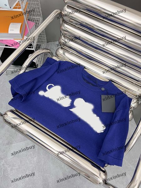 

xinxinbuy men designer tee t shirt 23ss knitted cursive letter jacquard short sleeve cotton women black white blue s-2xl, Black;brown