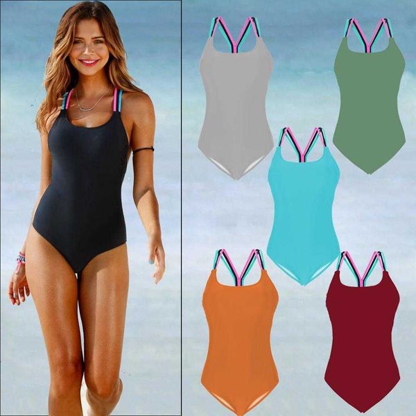 

swimsuit womens solid color one piece colorful ropes bikini, White;black