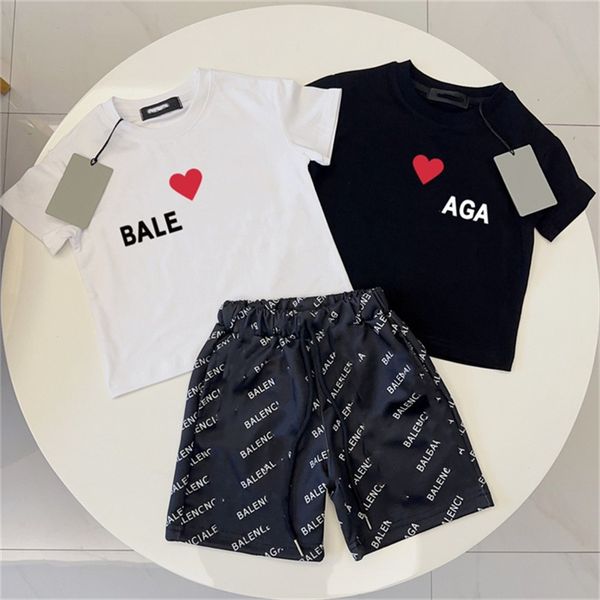

three-piece children's clothes designer brand black t-shirt + white t-shirt + shorts three-piece high-quality children's shorts su
