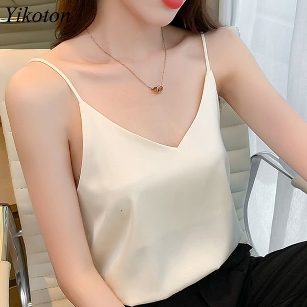 

camisoles tanks camisole female v-neck silk black bottoming shirt sleeveless take tanks women outer wear spring/summer camis korean 230506, Black;white