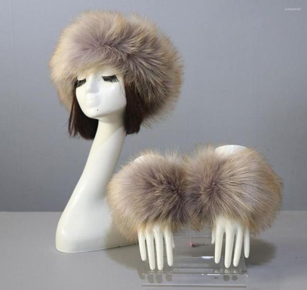 

visors hat wrist sleeves thickened furry set women headband gloves6761834, Blue;gray