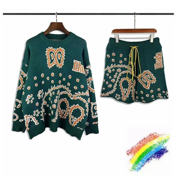 

green cashew knit shorts men women 2023ss drawstring breeches