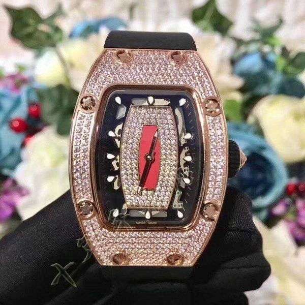 

stylish new high-quality female mechanical wrist watches wine bucket rm007 designer series automatic mechanical rose diamond women's wa, Slivery;brown
