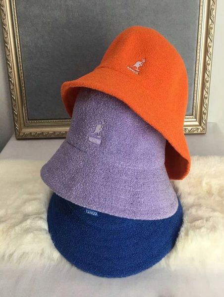 

wide brim hats bucket autumn spring winter knitted kangaroo fisherman female fashion solid color painter wool cap 2210138264400, Blue;gray