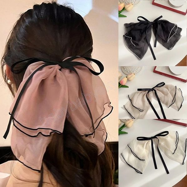 

korean black white yarn bow hair clip for women girls spring clip back head hairpin fashion hair accessories beautiful headwear, Slivery;white
