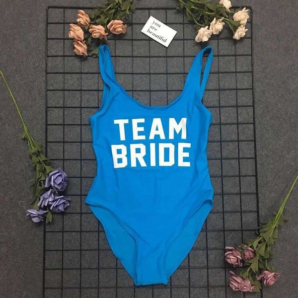 

bikini team bride gold white letters printed backless siamese swimsuit, White;black