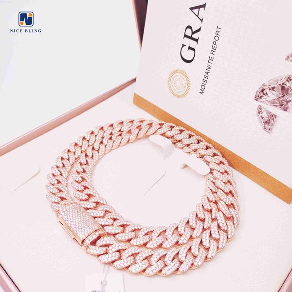 

wholesale iced out miami cuban link chain necklace s925 vvs moissanite diamond 13mm 2rows hiphop cuban chains necklace, Silver