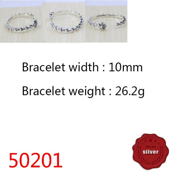 

50201 hip hop s925 sterling silver bangle open bracelet punk style personalized cross flower letter jewelry couple popular accessories, Black