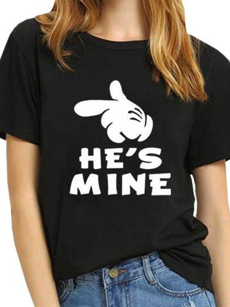 

he's mine i'm hers letter print couple t shirt short sleeve o neck loose lovers tshirt summer men tee shirt clothes, White;black