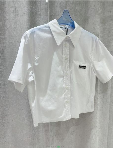 

women tees luxury shirts designer casual shirt miu chest embroidered letters t-shirt short-sleeved tshirt high-quality cotton button cardiga, White