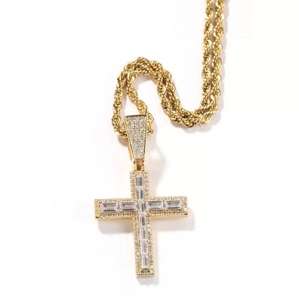 

hip hop jewelry cross zircon pendant necklaces for men women with chain gold filled micro pave cz zricon bling necklace accessories, Silver
