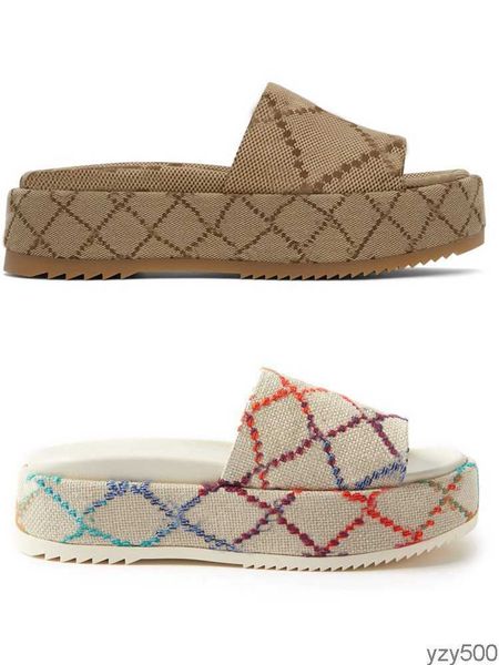 

2023 new color womens platform sandals mid heel slippers fashion 55mm canvas guccie slides with box and dust bags''gg'', Black