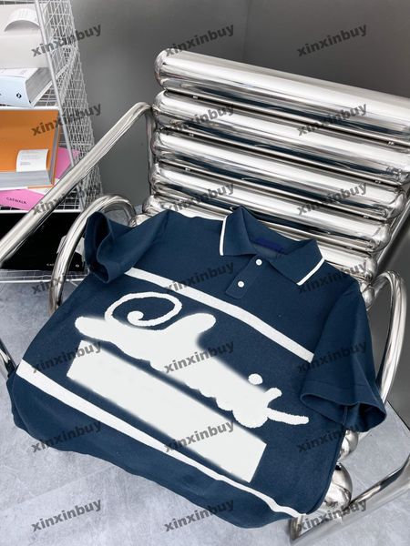 

xinxinbuy men designer tee t shirt 23ss knitted cursive letter jacquard fabric short sleeve cotton women blue s-xl, Black;brown