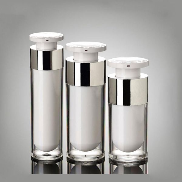 

50pcs/lot silver 15ml 30ml 50ml airless bottle acrylic vacuum pump bottles lotion bottle used for cosmetic packaging